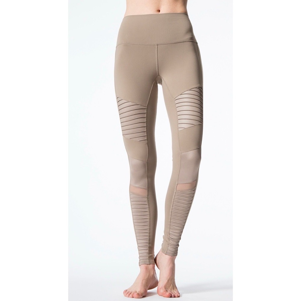 ALO Yoga High-Waist Moto Leggings S Gravel Glossy Moto Mesh Activewear